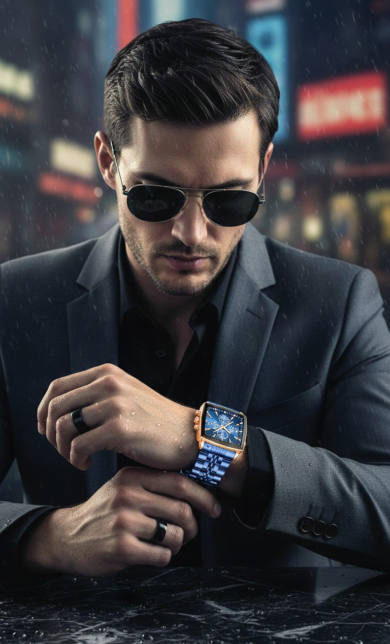 Elegant Blue Chronograph Watch For Men with Box