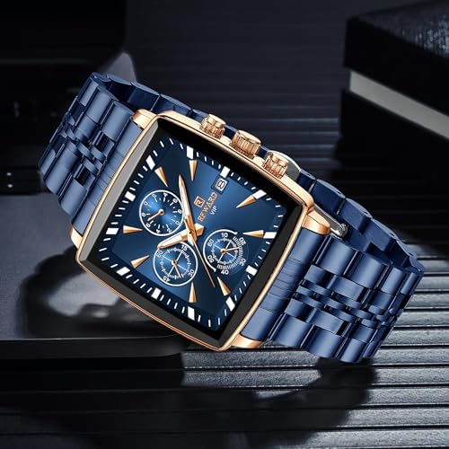 Elegant Blue Chronograph Watch For Men with Box