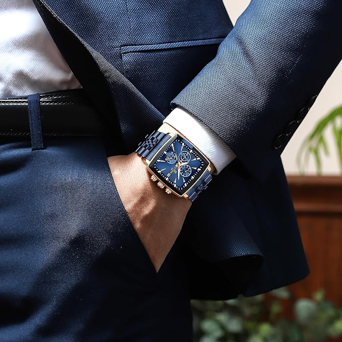 Elegant Blue Chronograph Watch For Men with Box