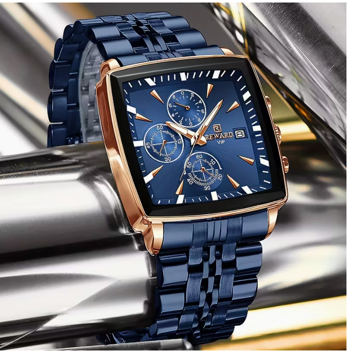 Elegant Blue Chronograph Watch For Men with Box